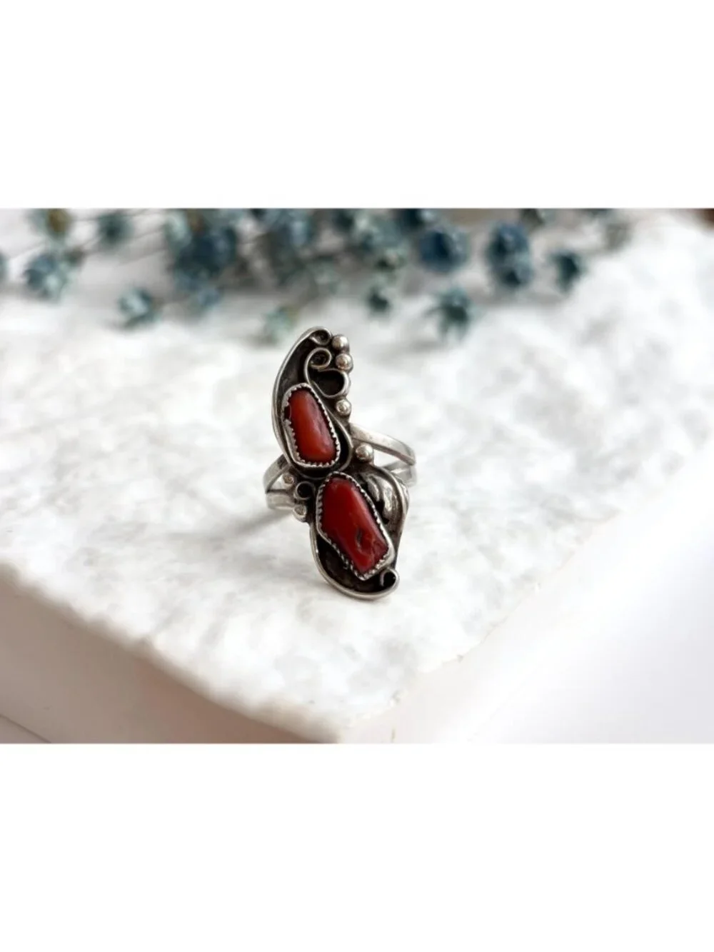 ZUNI Coral WILD SMITH Southwest Sterling Silver 925 Vintage Ring - sz 4.5